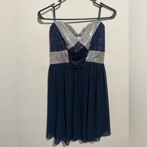 Strapless Navy/Silver Sequin Dress